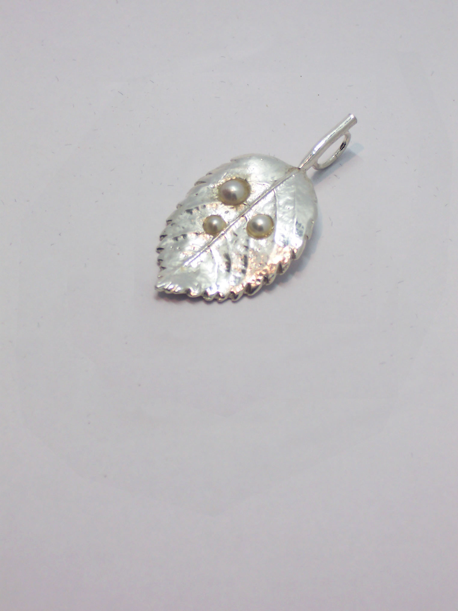 Silver Leaf with Pearl Droplets Pendant